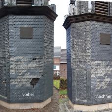 Reparatur der Schieferplaten im unteren Teil