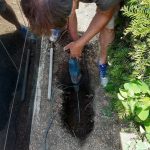 Erste Bohrung hinter dem Grabstein am 15.06.2021